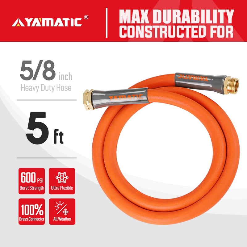 YAMATIC Heavy Duty Short Garden Hose 5/8 in x 5 ft with Swivel Fitting  Super Flexible Leader hose All-weather  Lightweight  Burst 600 PSI - Image 2